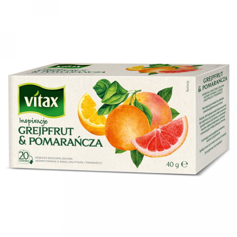 Чай пакетированный 20*2г, "Vitax" фруктовый, со вкусом грейпфрута и апельсина Чай пакетированный 20*2г, "Vitax" фруктовый, со вкусом грейпфрута и апельсина